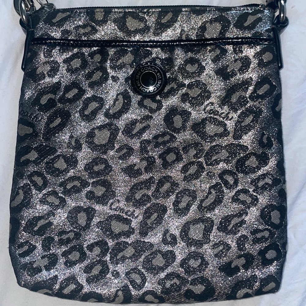 Black, Gray and Metallic Silver Coach Cross Body Handbag